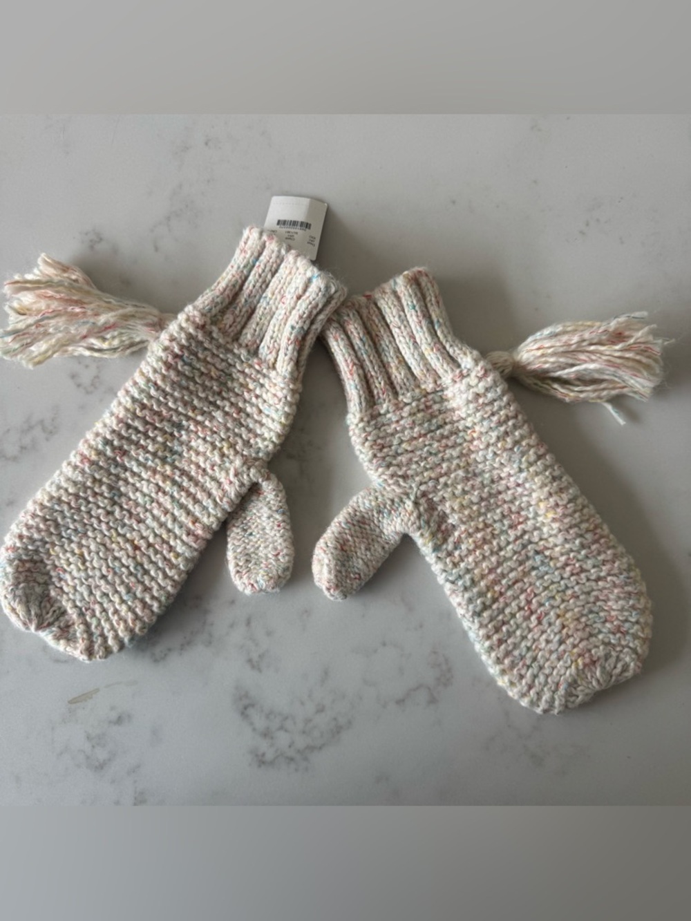Cozy Knit Mittens in Cream with Pastel Speckles